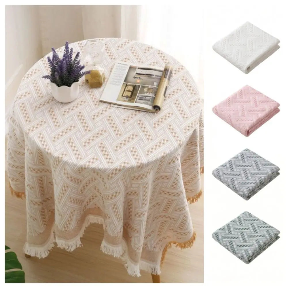 Fringe Edge Tablecloth Decorative Dust-proof Tea Table Cover Elegant Creamy Style Rectangular Tablecloth Bedroom Vanity Vue