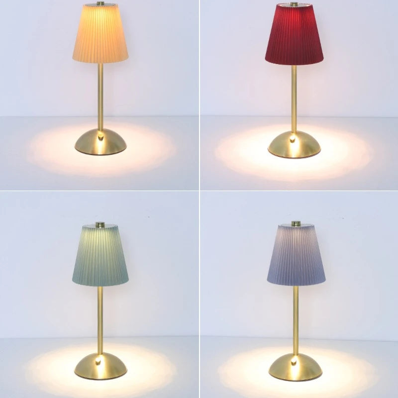 Creative LED Pleated Fabric Lampshade Bedroom Bedside Lamp USB Charging Model Touch Night Light Living Room Small Table Lamp Vue