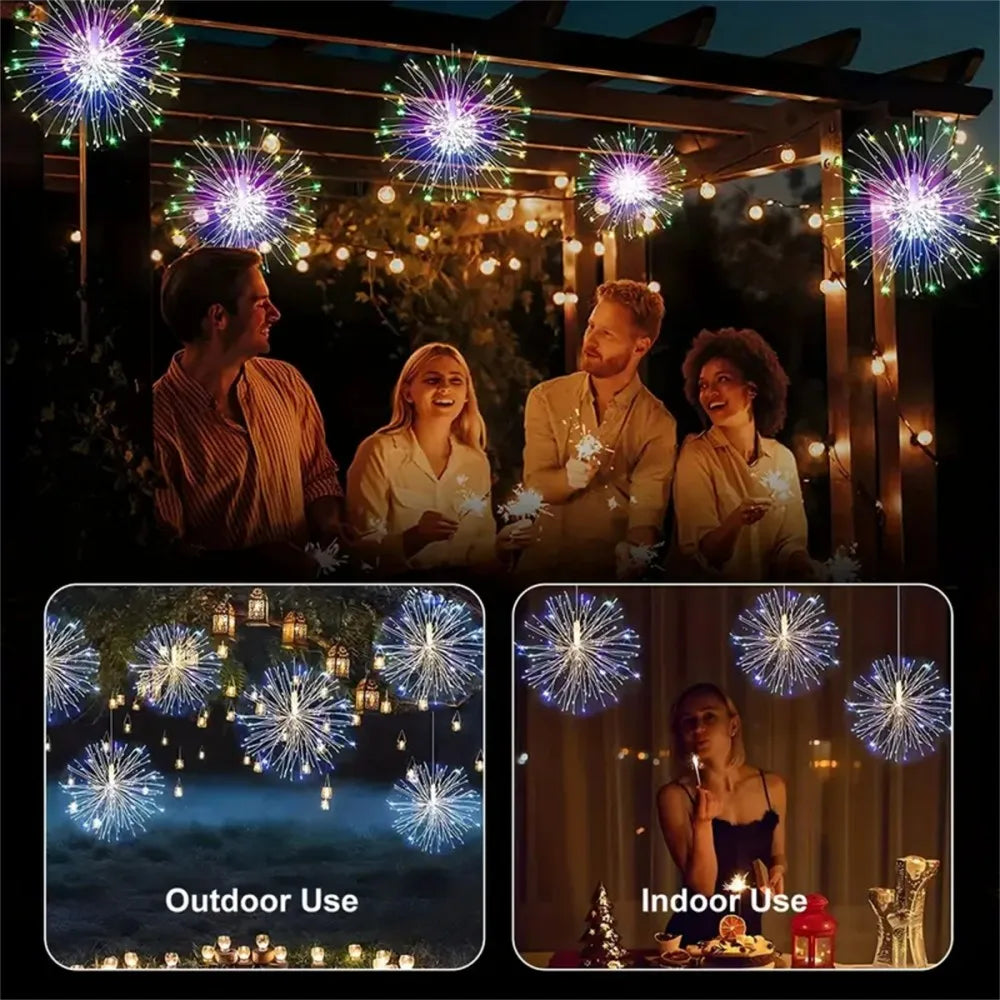 1Set of 4PCS USB Fireworks Lights with 8 Modes, 360LED Hanging String Light, Used for Porches Patios Garden Indoor Outdoor Decor Vue