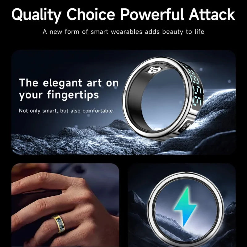 2025 New SR08 Smart Ring Men Women LED Display Screen Heart Rate Blood Oxygen Monitoring 5ATM Waterproof Multi Sports Modes Gift Vue