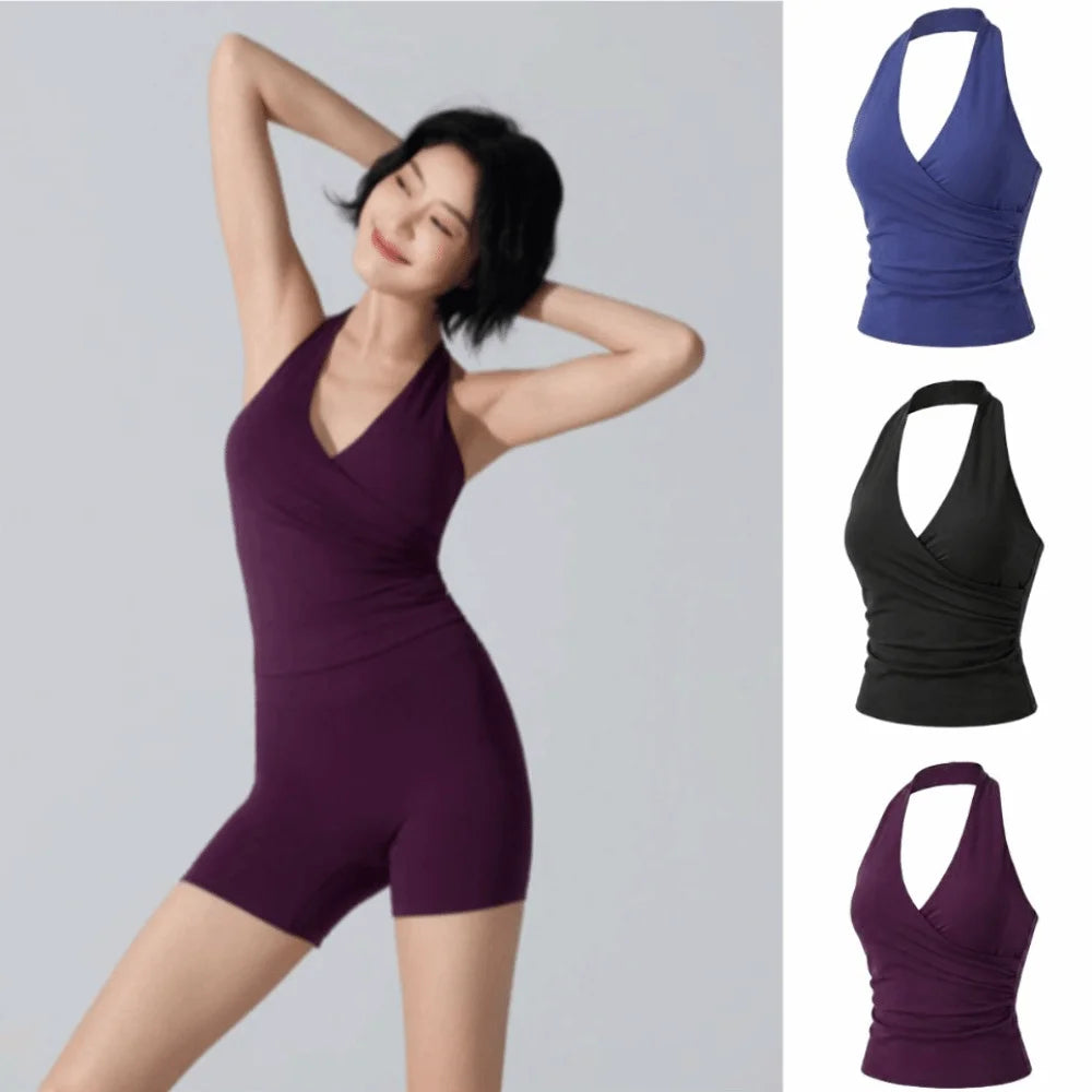 Sport Essentials Halter Neck Yoga Outfit Seamless Backless Yoga Vest Detachable Breathable Sports Bra Fitness Training Vue