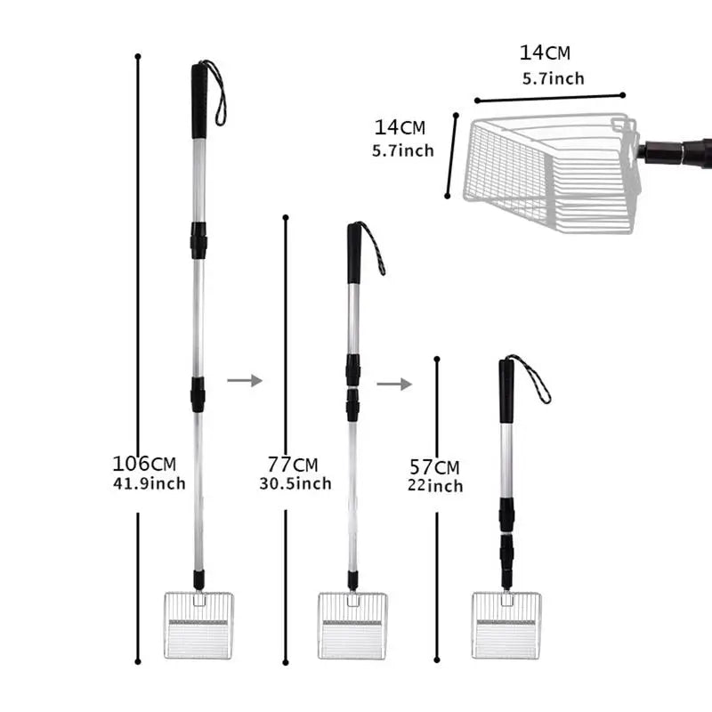 Metal Cat Litter Scoop Retractable Handle Cat Poop Spoon Multiplehole spacing Spoon Chicken Coop Rake Shovel for Separating Poop Vue
