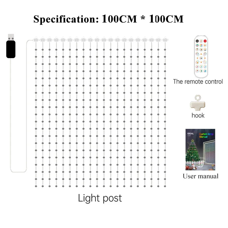 RGBIC Curtain Light String USB Plug Remote Control LED Curtain Light APP Bluetooth Control String Lights for Room Decorations Vue USB Plug 1M x 1M