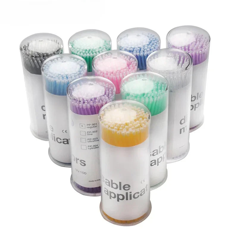 100pcs/bucket Grafting Eyelash Cleaning Swabs; Disposable Microbead Applicators; Makeup Cleaning Swabs Vue