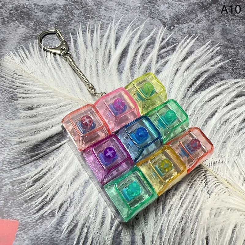 9 Keys Keyboard Keycaps Keychain Fidget Toy Anti-Anxiety Point Keycaps Party Stress Relief DIY Keycaps Toy Keyboard Caps Vue A10
