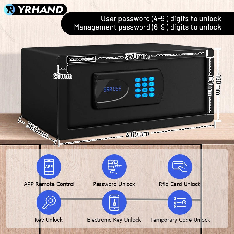YRHAND Cashbox Ttlock app Hotel Room Safe Box electronic digital lock Good quality hotel safe box work with GoogleHome and Aleax Vue