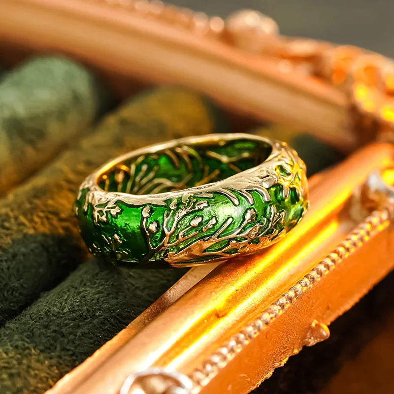 Huitan Green Enamel Ring – Vintage Geometric Women's Ring Fashion Ring Vue A869 7