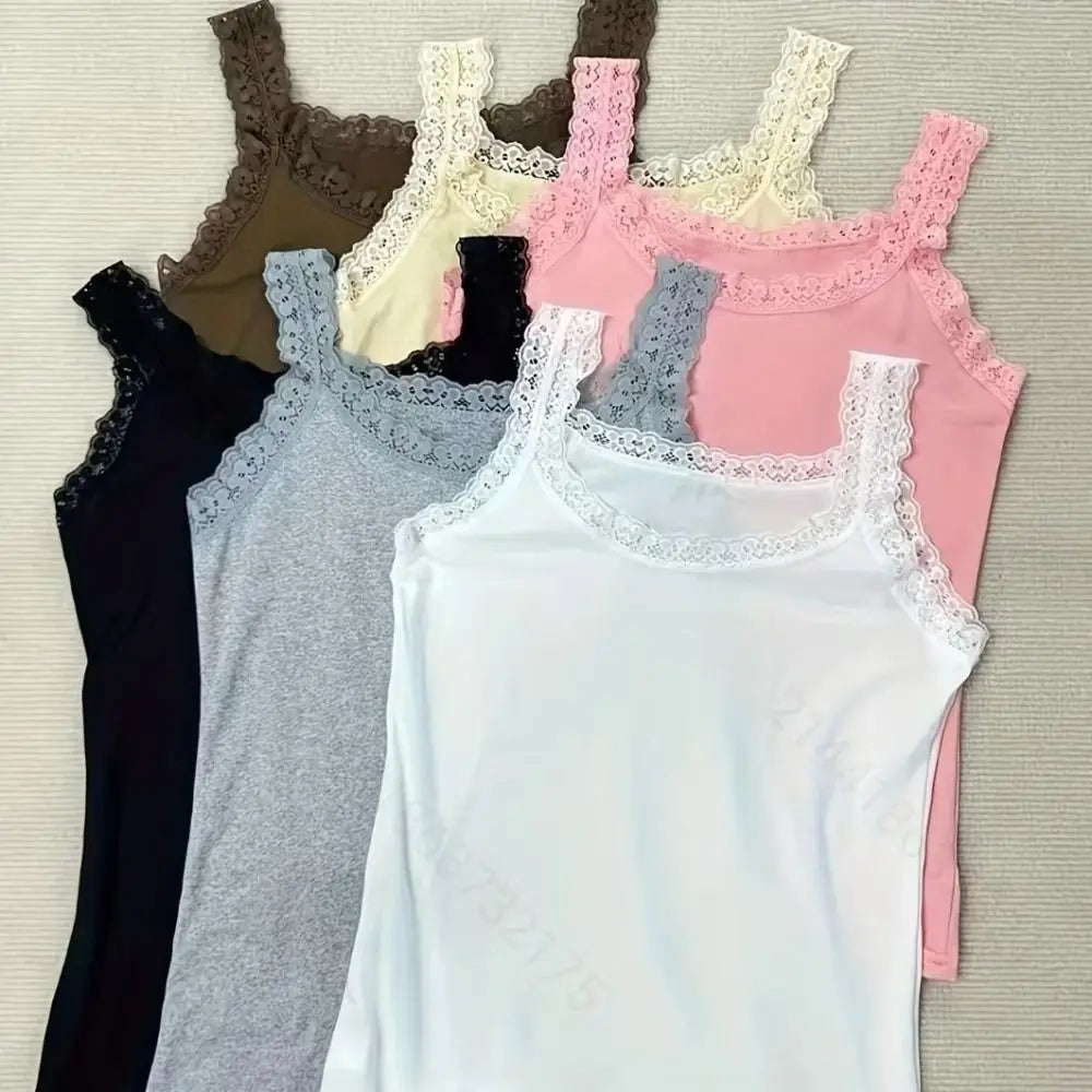 Casual U Neck Summer Tank Tops Sleeveless Lace Cami Shirt Underwear Vue