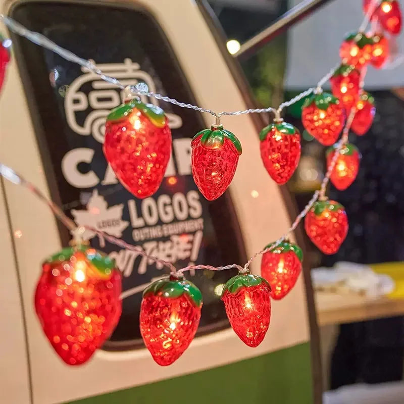 6.5FT 10LEDS Strawberry String Lights Home Decoration Fairy Lights LED Hanging Lights Always On Light Mode for Easter Party 001 Vue Burgundy 1.5m 10 leds battery