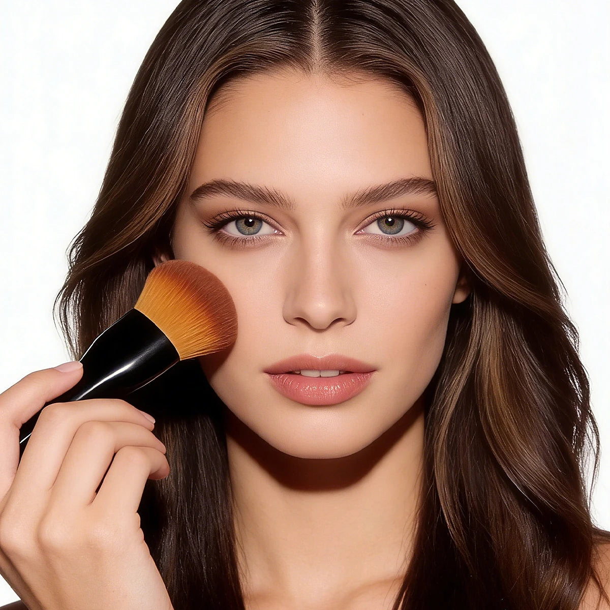 1PC Standable Angled Multifunctional Makeup Brush Black Plastic Handle Foundation Blush Contour Brush Soft Dense Hair for Face Vue