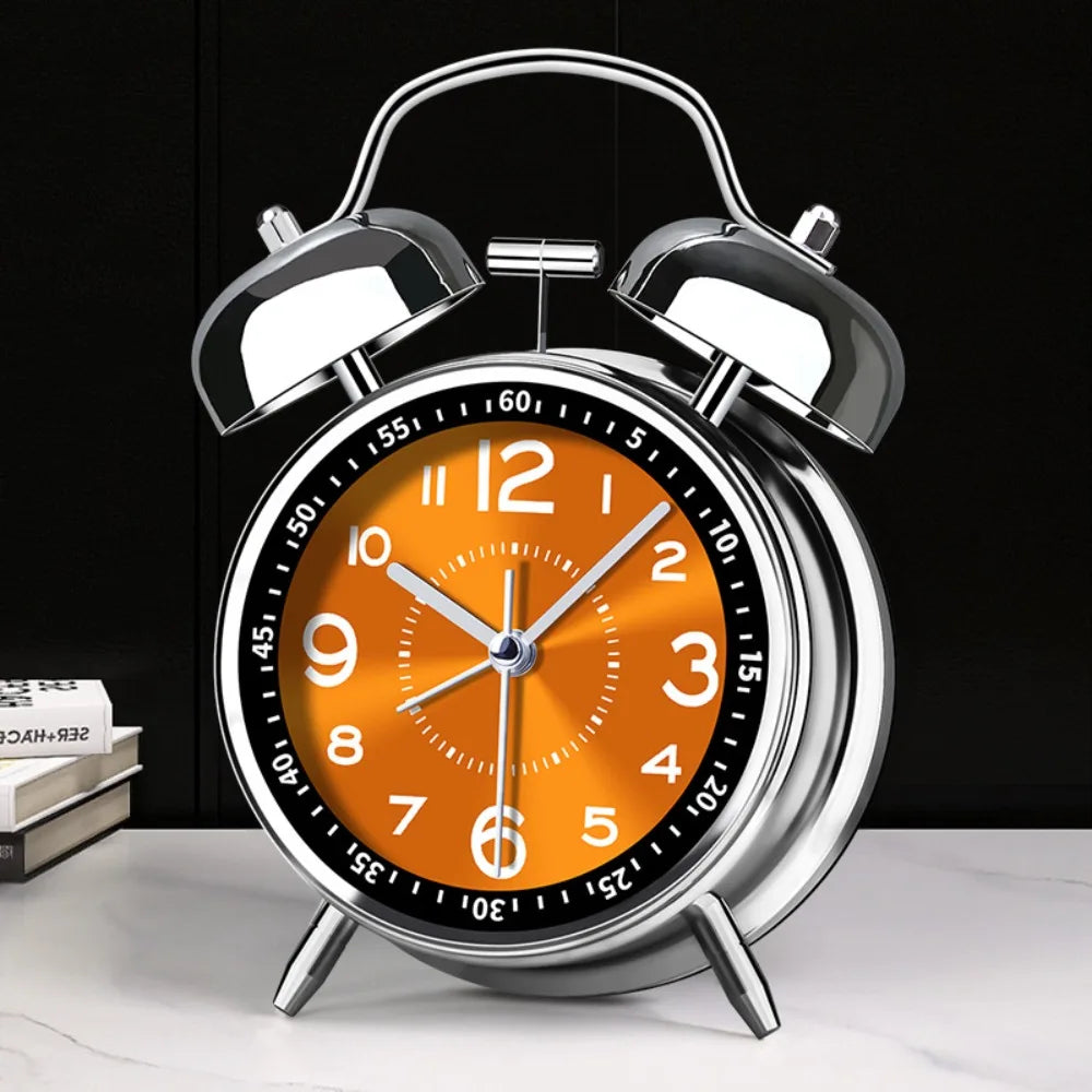 Silent Twin Bell Alarm Clock with Night Light Metal Frame Bedroom Alarm Clock Retro Fall-resistant Loud Alarm Clock Living Room Vue