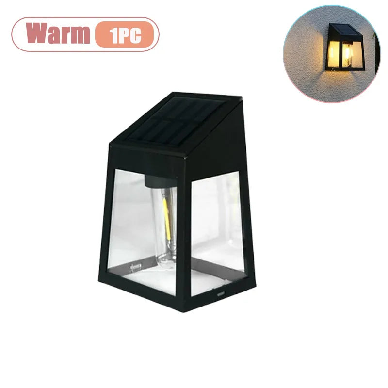 1-10PCS Solar Garden Wall Lantern Outdoor Waterproof Tungsten Filament Glow for Courtyard Fence Decorative Exterior Lighting Vue Warm-1PC