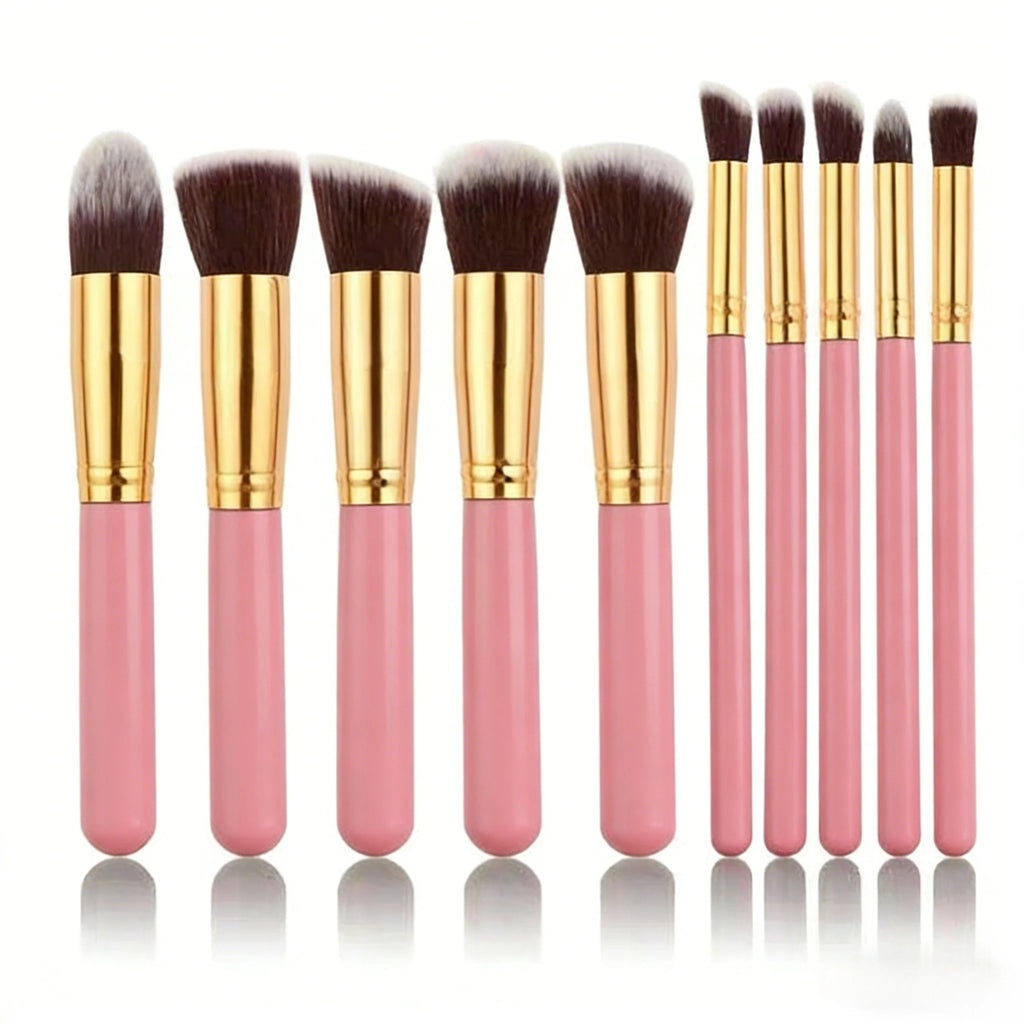 Makeup Brush 10pcs Foundation Make-up Brush Suitable for Powder Blusher Eye Shadow Repair Powder Cosmetics Black Beauty Tools Vue Pink-Gold