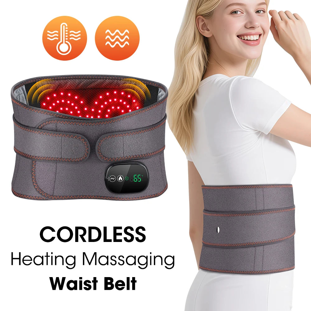 Heating Vibration Massager Belt, Dual Red Light Hot Compress Waist Support Brace Waist Back Massage Lumbar Support Belt Vue