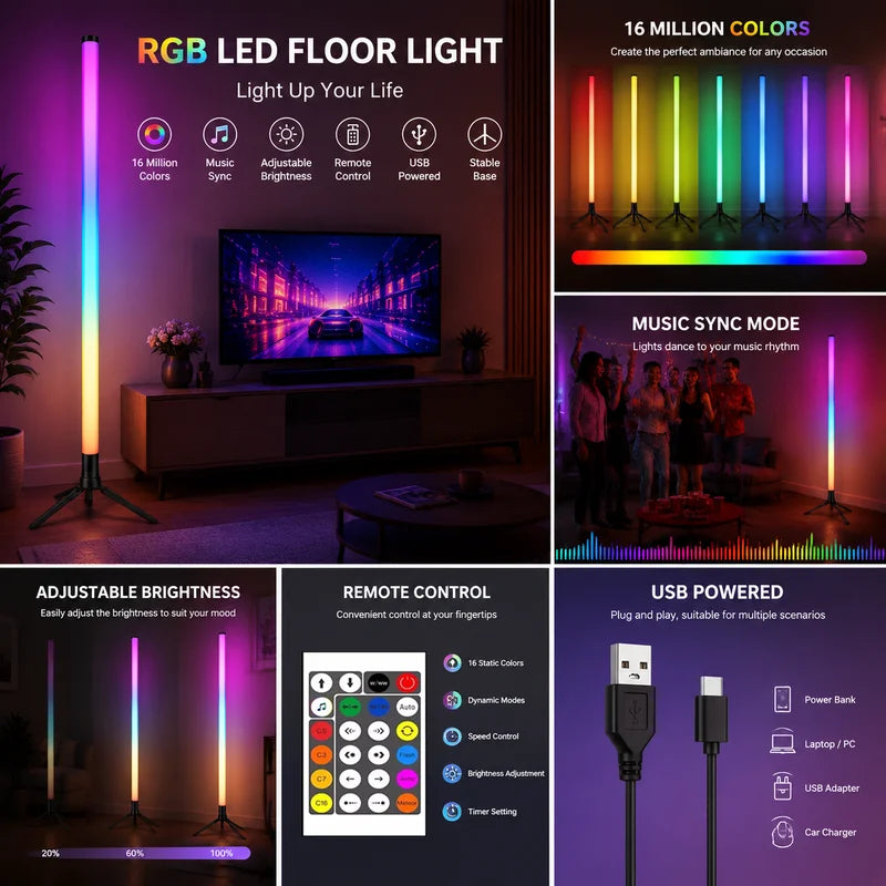 103CM RGB Standing Floor Lamp LED Remote Control Modern Corner Light Fixture for Living Room Bedroom Home Decoration Lamp Vue