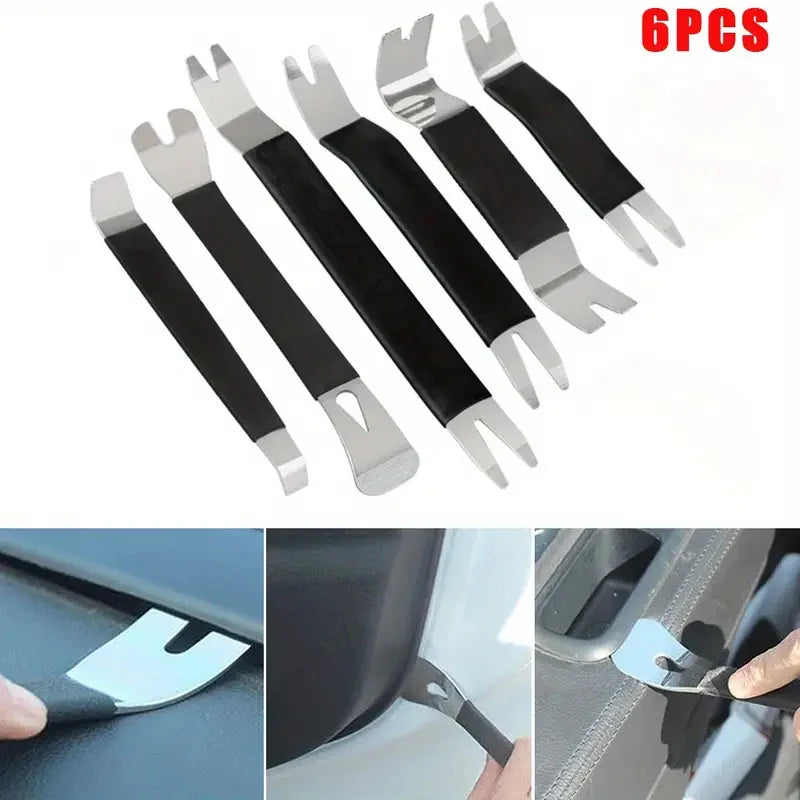 6PCS Portable Auto Door Clip Trim Removal Tools Kits Car Dashboard Audio Radio Panel Repair Metal Removal Pry Disassembly Tool Vue Default Title