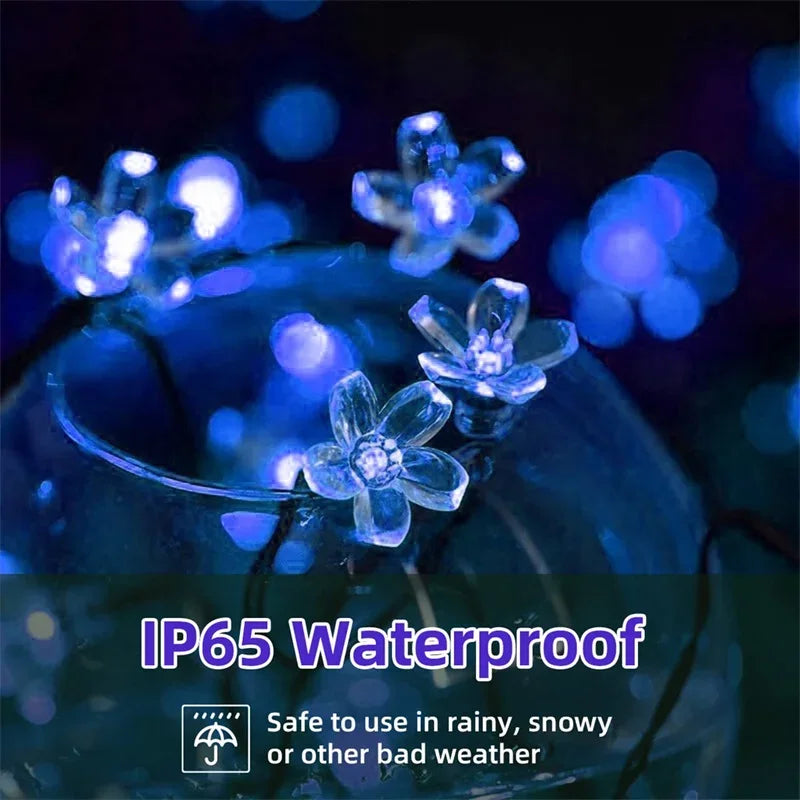 Solar Cherry Garden Lights Outdoor Solar Flower Garlands String Lights Solar Outdoor Waterproof Christmas Decoration Lamp Vue