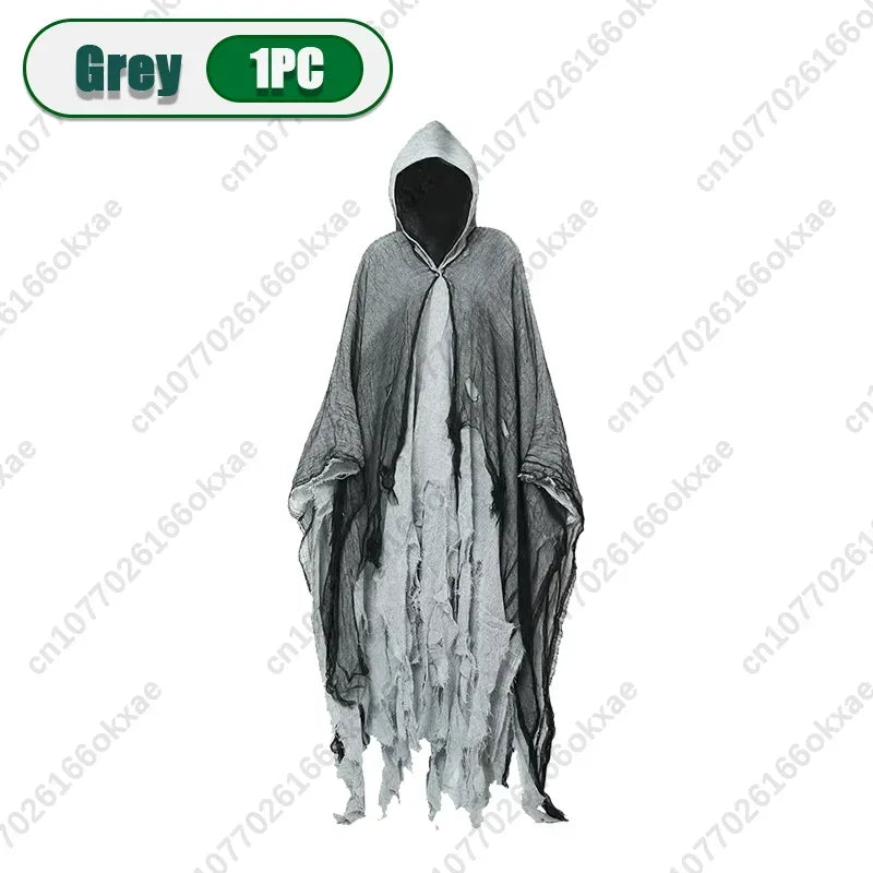 1PC Halloween Cloak Cape Cos Zombie Skeleton Ghost Cosplay Costume Props Scary Spooky Party Decoration Accessory Vue Gray-1PC Average size