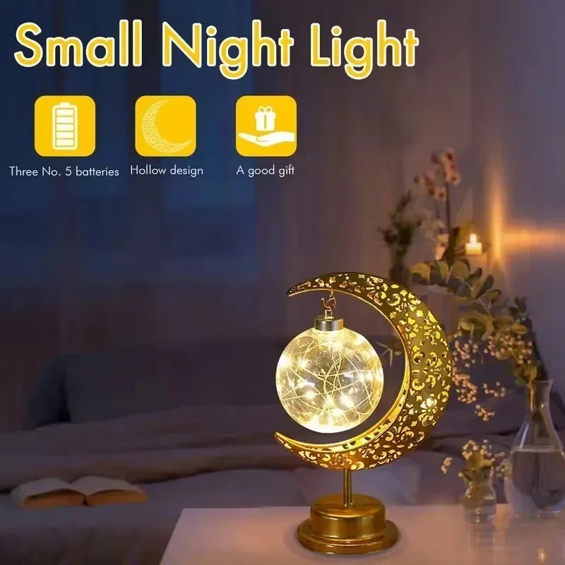 LED Rotating Iron Ramadan Moon Star Light Eid Mubarak Decor for Middle Eastern Party Home Table Ambiance Bedroom Night Lamp Vue