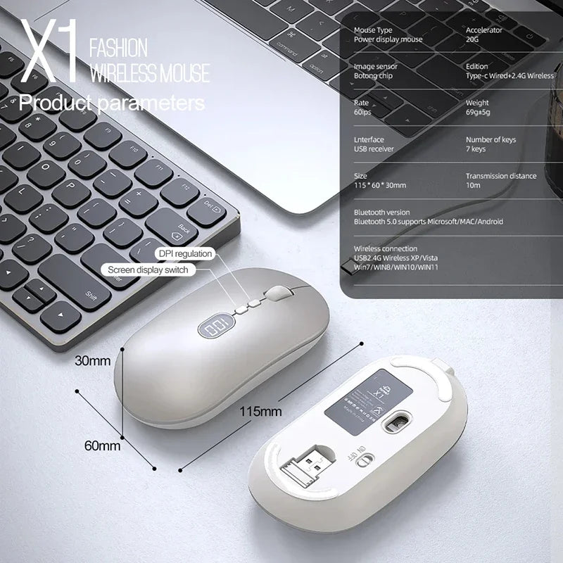 Lenovo Wireless Computer Mouse for Laptop Battery Level Visible Rechargeable 2.4G Portable USB Dual Modes Mouse Silent Click Vue