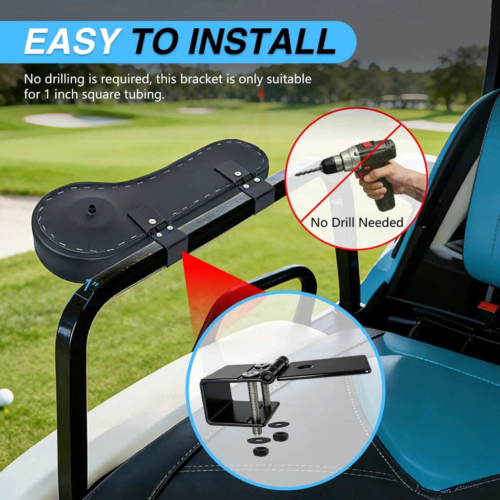 Nilight Golf Cart Armrest Black 2PCS Flip Stand Fits 1 inch Square No Drilling with Detachable Cup Holder Iron Bracket PU Leather Wooden Baseboard for EZGO Club Car Yamaha Rear Seat Vue