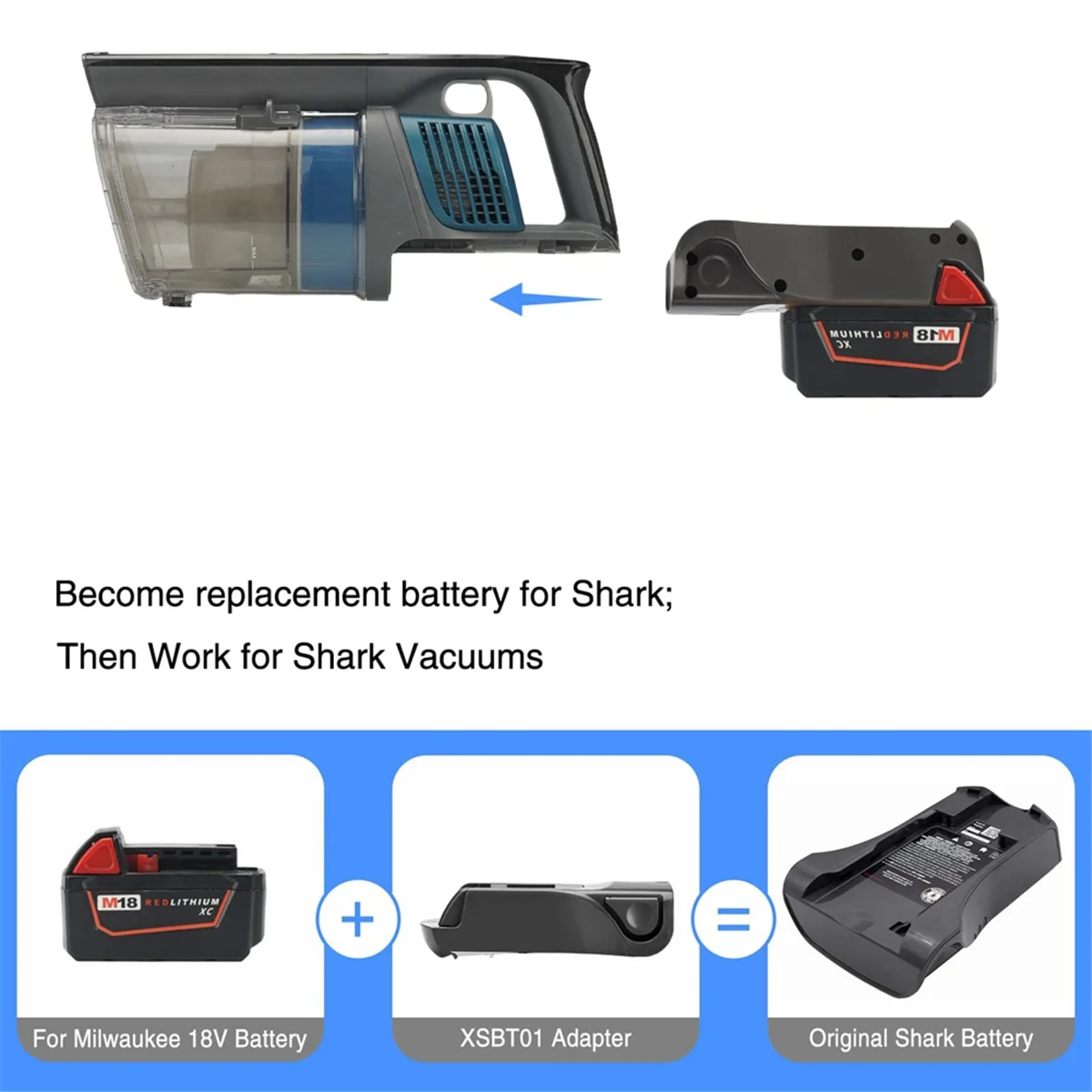 MIL-XSBT01 Battery Adapter for Milwaukee 18V Li-Ion Batteries for Shark XSBT620 XSBT750 XSBT700 Battery Cordless Vacuum Cleaner Vue