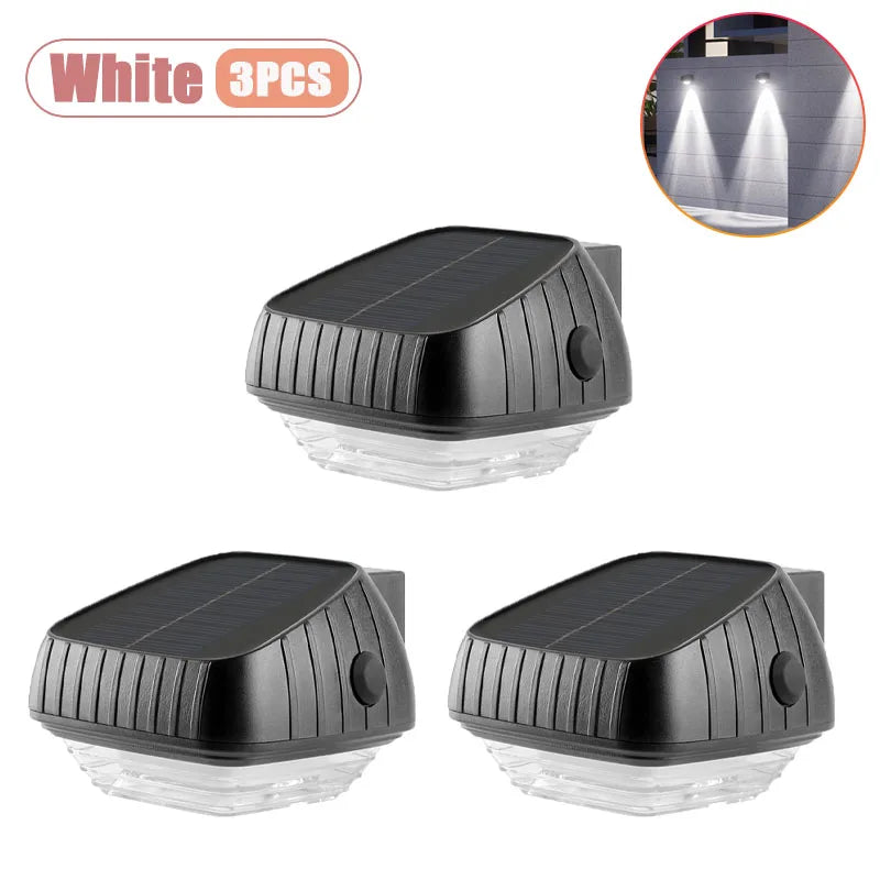 1-5pcs Rainproof Solar Wall Lights IP65 Waterproof Outdoor LED Wash Light for Courtyard Garden Balcony Patio Decoration Vue White-3PCS