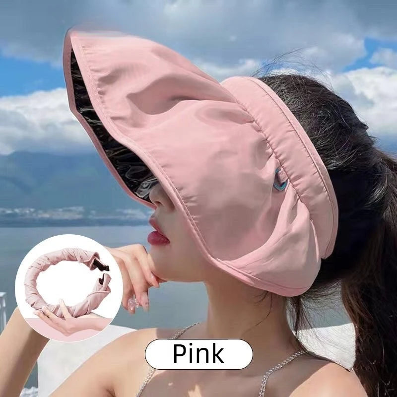 Foldable Sun Hat for Women Summer Wide Brim Breathable Polyester Beach Cap Convertible Headband Outdoor Travel Hat Vue Pink 5PCS