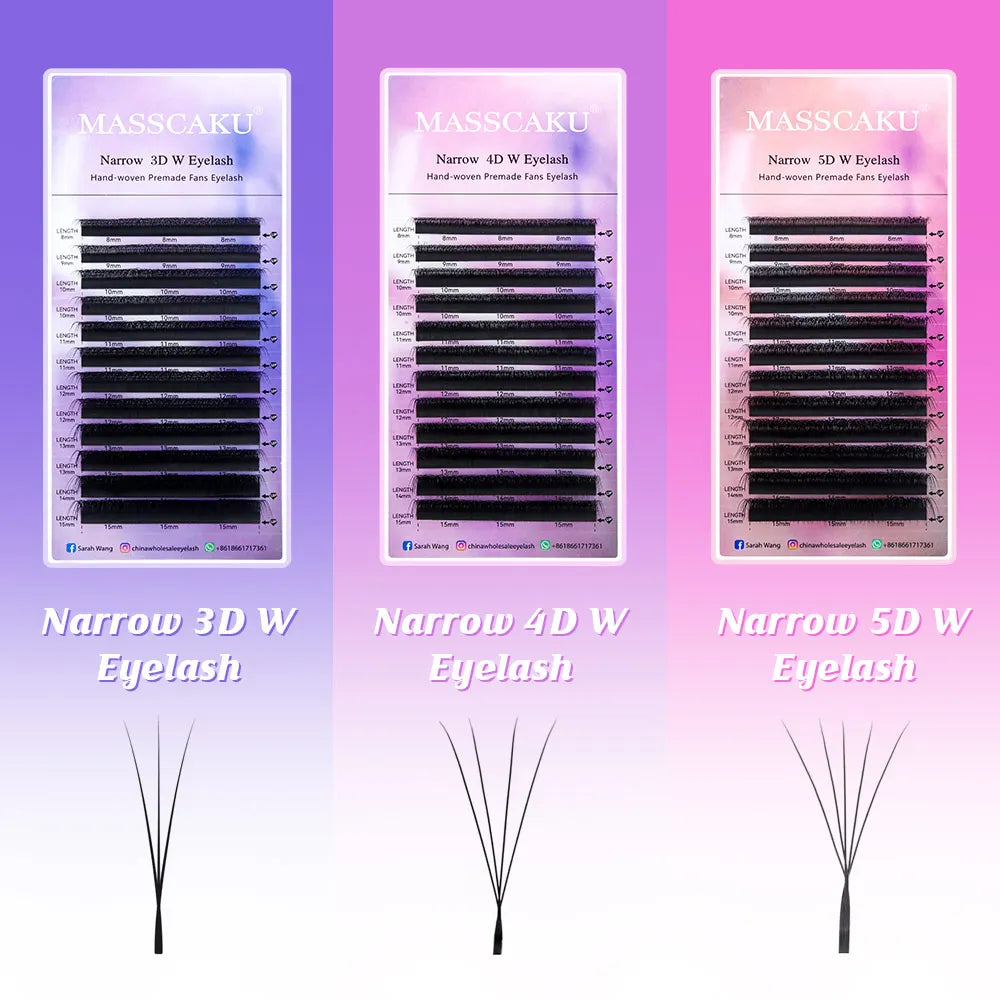 MASSCAKU V Shaped Eyelashes 3D-5D Narrow Premade Fans Lashes 0.07mm 8-15 Mix Fluffy Faux Mink W-Shaped Eyelash Extensions Beauty Vue