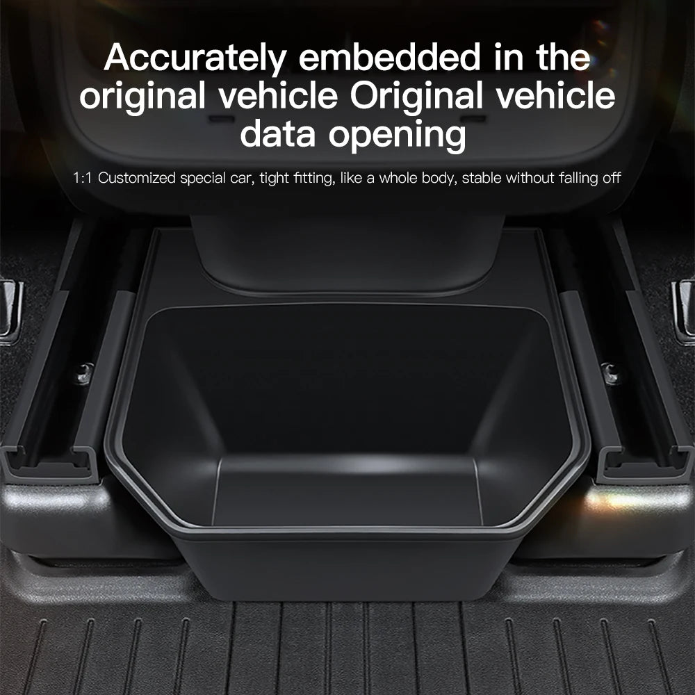 For Tesla Model Y Juniper TPE Rear Center Console Storage Box Organizer Box with Cover Trash Can Under Seat Car Accessories Vue