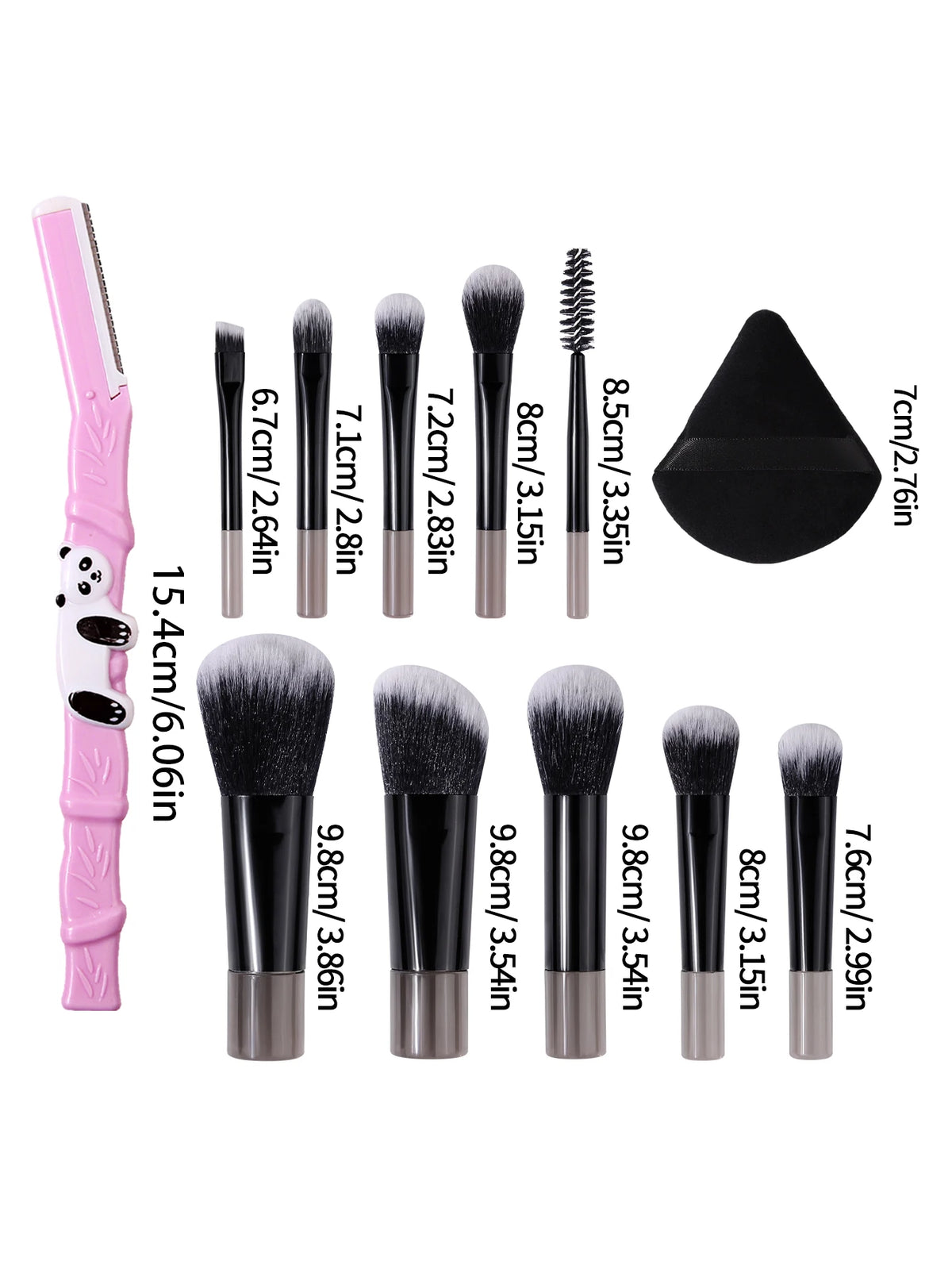 Hot Sale 10PCS Mini Travel Makeup Brush Set, Multi-Function Face Eye Brushes with Triangle Makeup Puff & Pink Bamboo Decor Eyebr Vue