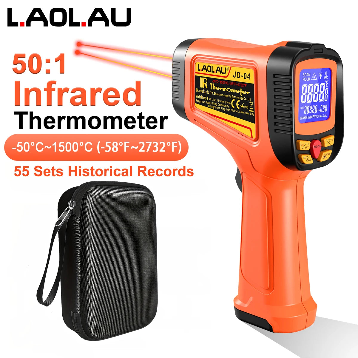 Industrial Infrared Thermometer -58℉~2732℉ Professional Temperature Measure Tool DATA Storage 50:1 AVG DIF Non-Contact Temp GUN Vue