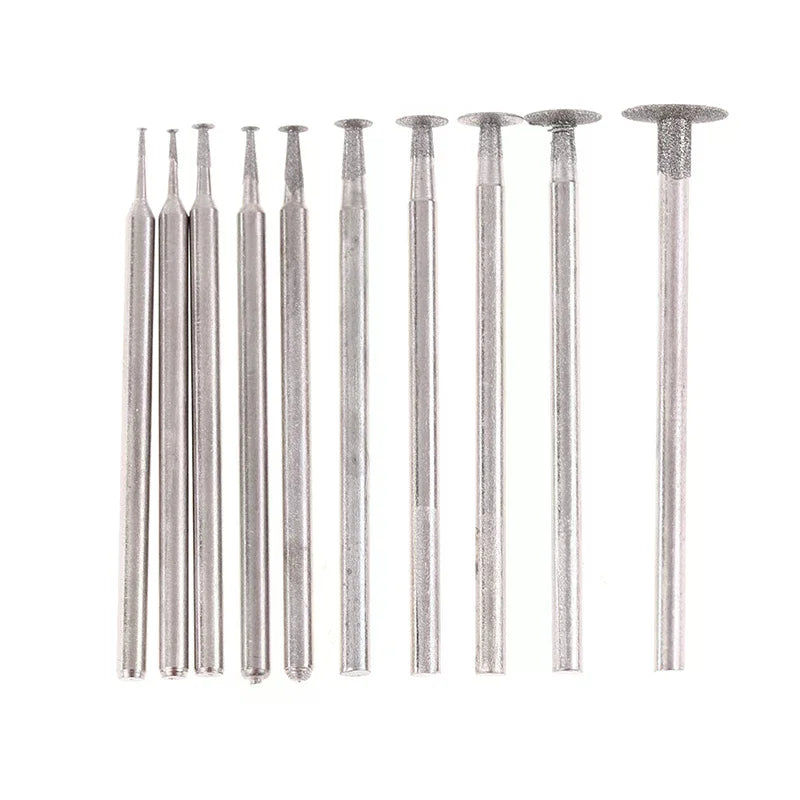 10PCS Ultra-Thin T Head Shank Diamond Mounted Point Stone Jade Carve Polish Engrave Tools Set Grinding Bit Accessory Vue