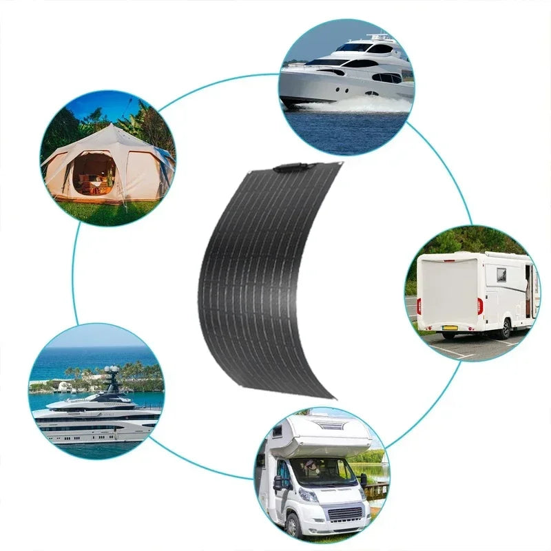 600W 300W Flexible Solar Panel Kit 18V Monocrystalline Solar Cell Outdoor Power Charger for Camping Yacht Motorhome RV Car Boat Vue