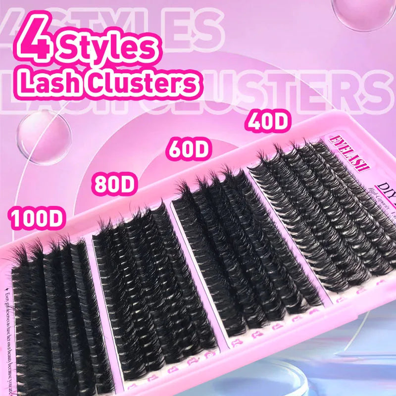 400/320pcs Fluffy Lashes Clusters Individual Eyelash Extensions 4 Styles Mixed 40D 60D 80D 100D 5D Thick Fluffy Lashes Clusters Vue