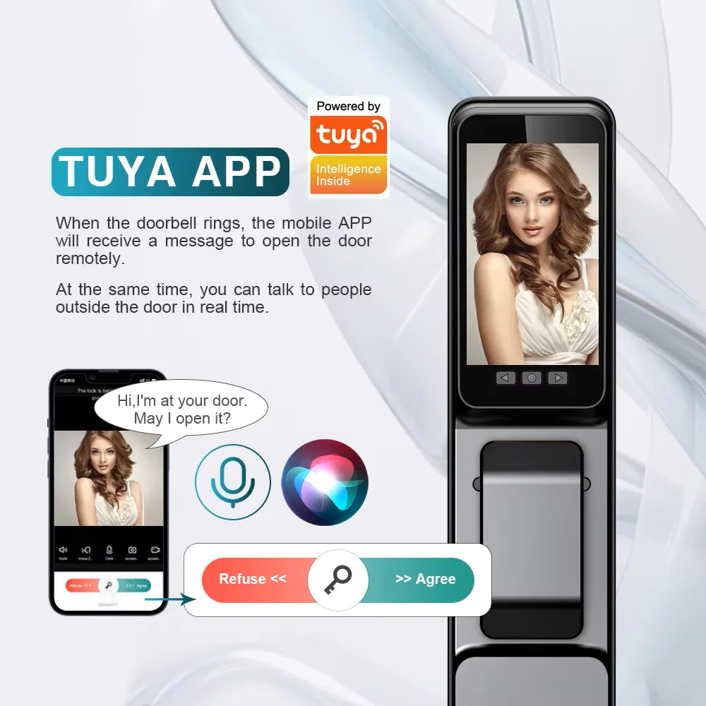 TYSH Tuya App Fingerprint Smart Door Lock Face Recognition Fingerprint Lock With Camera Biometric Door Smart Digit Lock Vue