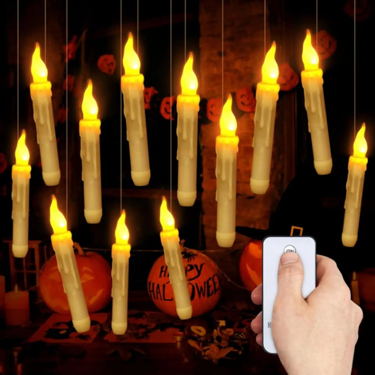 Remote Flameless LED Cone Shaped Floating Candle for Hanging Decor Home Classroom Birthday Party Halloween Christmas Indoor Vue