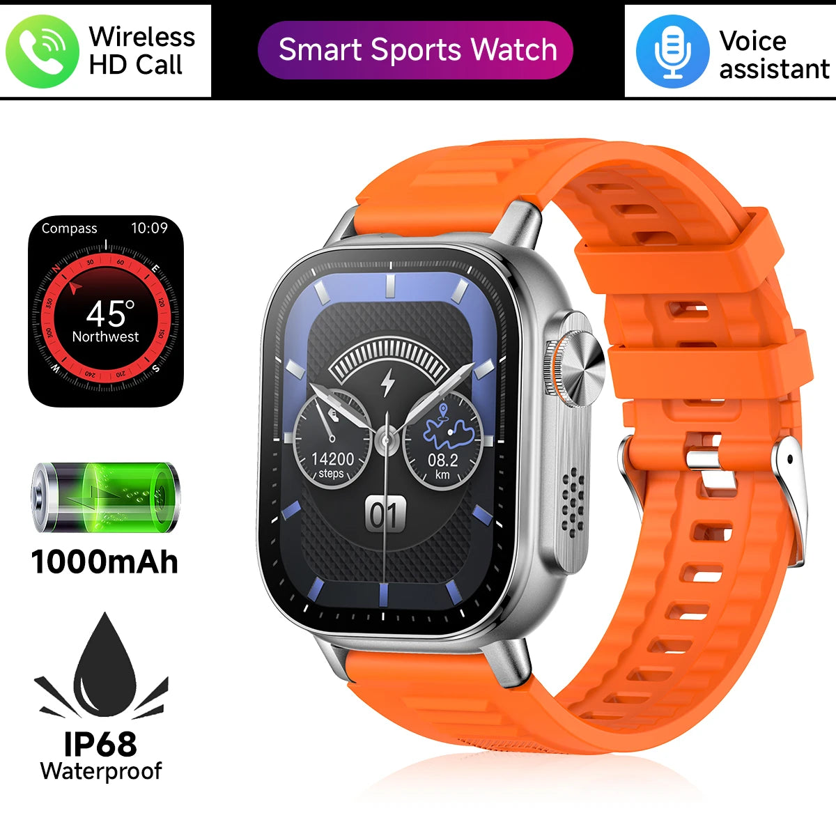 Metal Body Smart Watch Bluetooth Call Answer Outdoor Sports Watch Men Compass Voice Assistant 30 Days Use Time Smartwatch 2025 Vue orange sport smartwatch