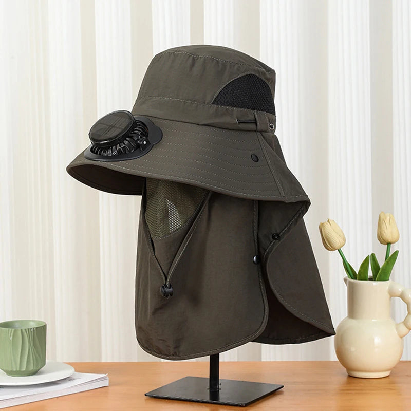 Solar Powered Fan Hat for Men Wide Brim UV Protection Hat for Outdoor Activities Hiking Fishing Camping Vue