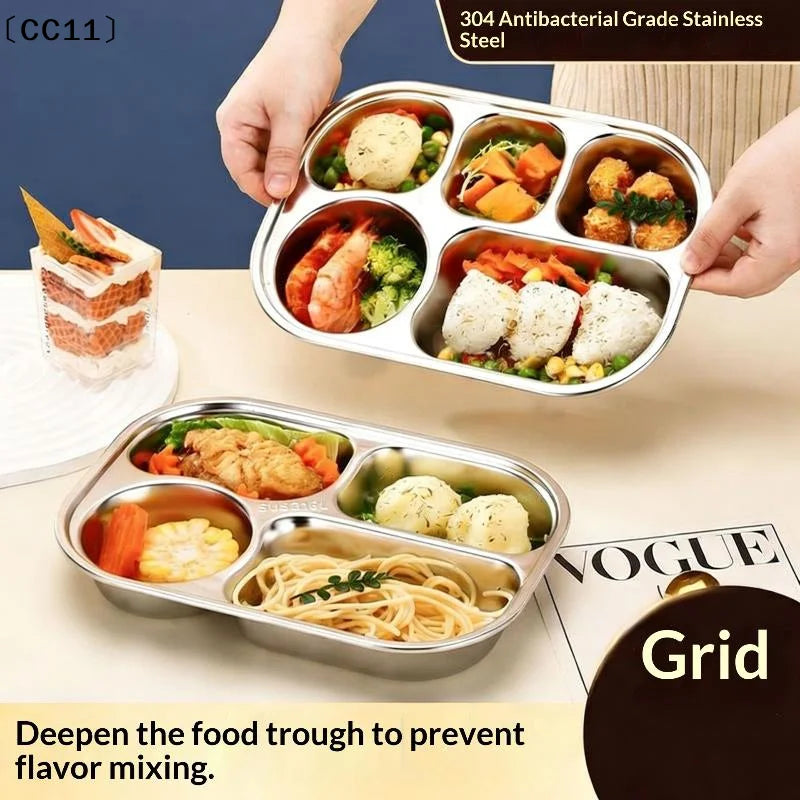 2/3/4 Grids Food Plate Dishes Reusable Stainless Steel Square Divided Dinner Plates Fruit Salad Plate Tableware Container〔CC11〕 Vue