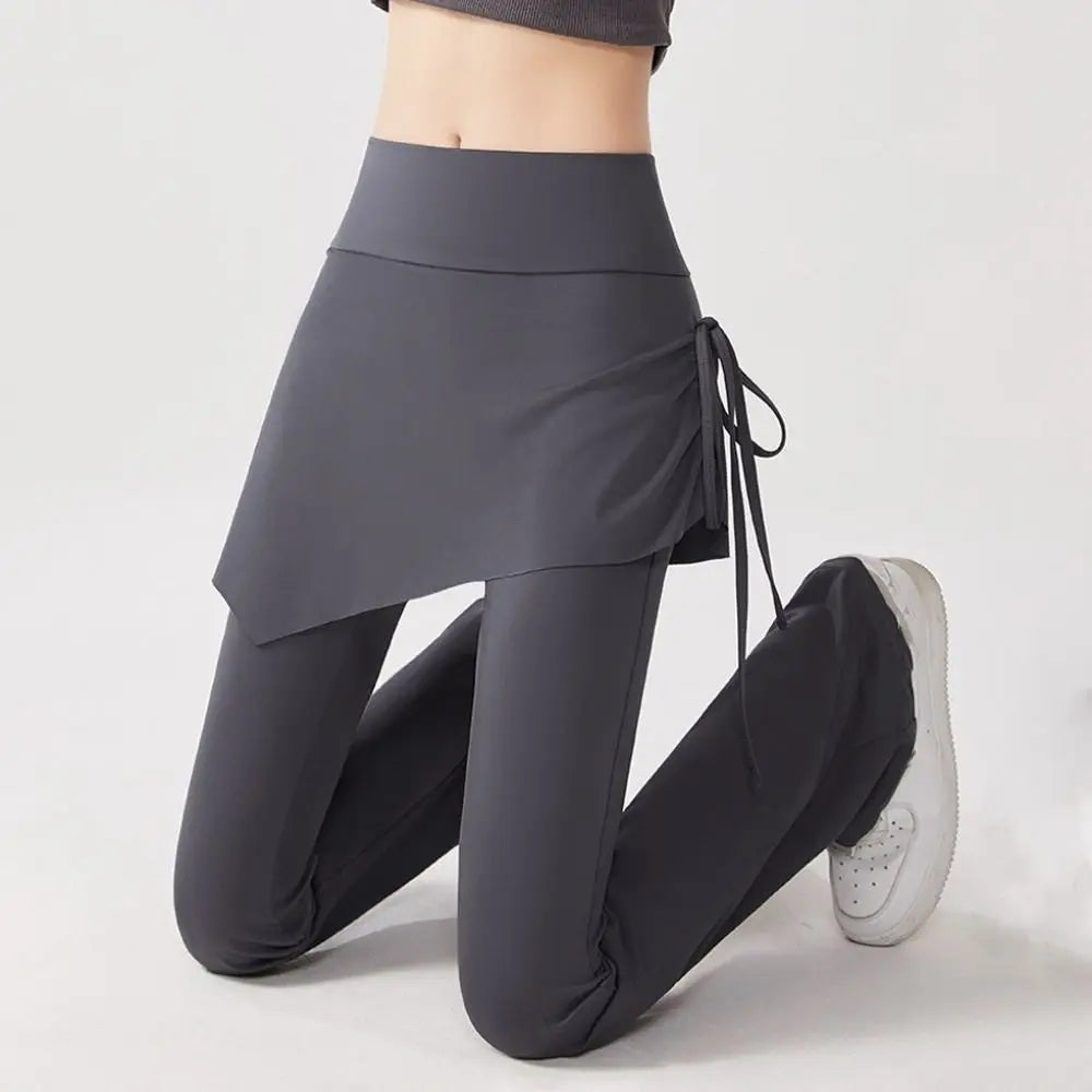 Pants Skirt Combined Skirt Design Fitness Leggings 2 in 1 High Waist Sports Leggings Flare Hem Tight Sports Yoga Pants Outdoor Vue