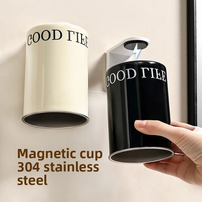 Magnetic mouthwash cup, 304 stainless steel brush cup, simple couple toothbrush cup, wall mounted non perforated dental jar, ant Vue