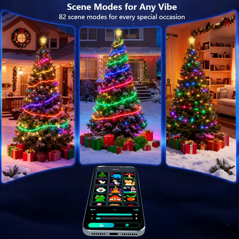 Smart Christmas Tree Lights LED String Lights DIY Color Changing Pattern Timer Music Sync Waterproof for Christmas Tree Decor Vue