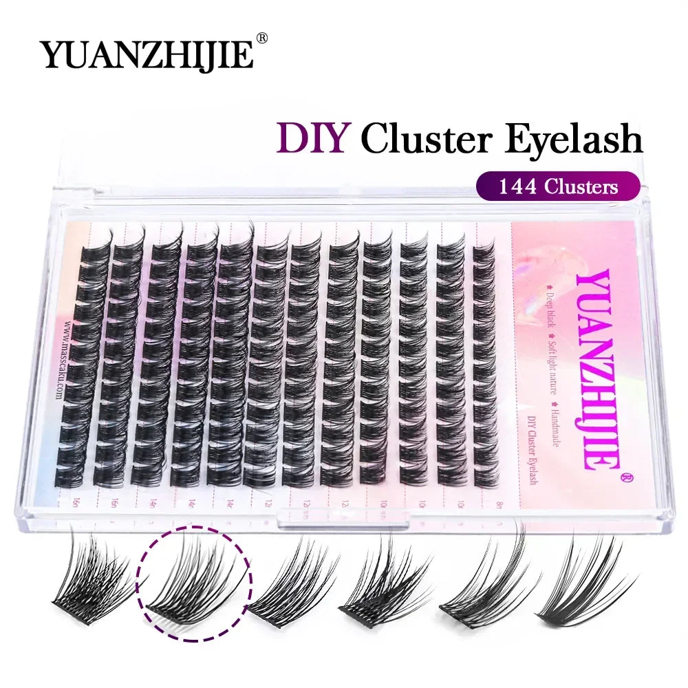 DIY 144 Cluster Lashes YUANZHIJIE Free Ship Segmented Beam Natural C/D Curl Individual Mink Eyelashes Makeup Supplies at Home Vue