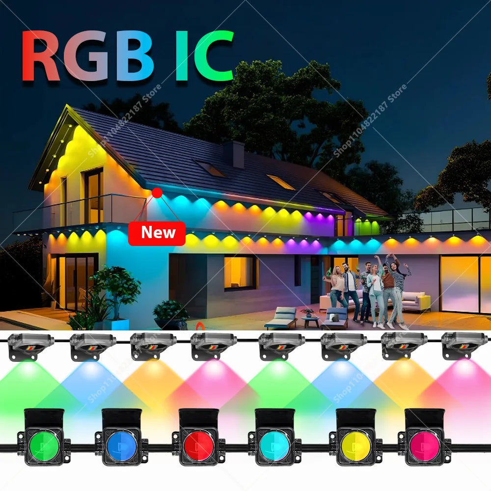 300FT 180LED Permanent Eaves LED Lights Outdoor Waterproof RGB String Lights DIY Scene Christmas Birthday Holiday Party Lighting Vue