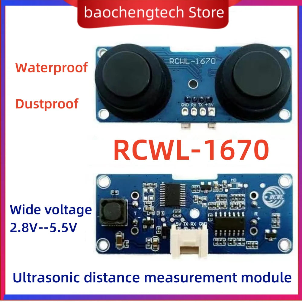 RCWL-1670 Waterproof Ultrasonic Distance Measuring Module Dustproof Ultrasonic Probe Ultrasonic Detection Module 2.8V--5.5V Vue 5PCS RCWL-1670