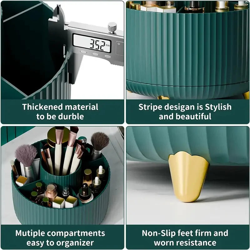 360° Rotating Makeup Organizer Large Capacity Cosmetic Storage Case with 5 Compartments Durable Plastic Vanity Organizer Vue