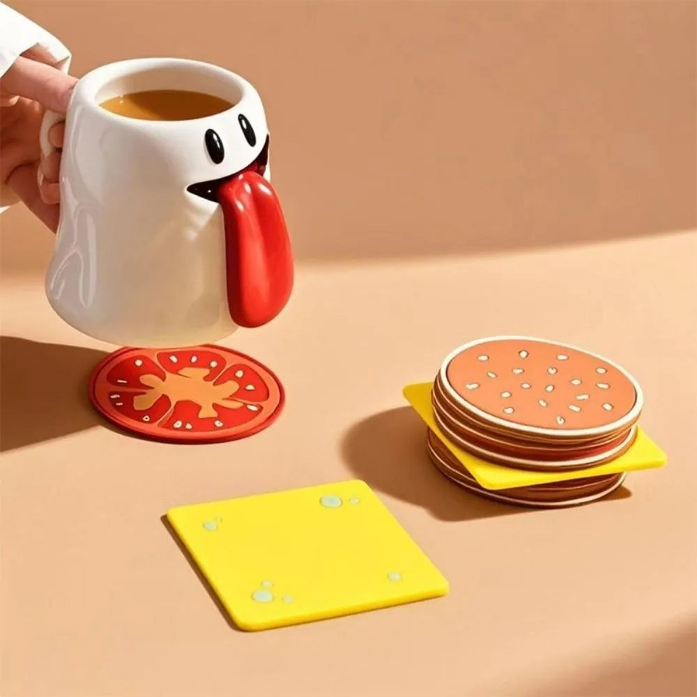 Non-slip Hamburger Coaster Set Heat-resistant Creative Burger Cup Mat Stackable Insulation Hamburger Drinks Pads Home Decoration Vue