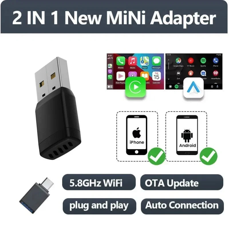 Mini Wireless CarPlay Adapter Android Auto Wireless Dongle Wifi 5.8G Auto Connect Box For iphone Android Phone For Volvo Benz VW Vue