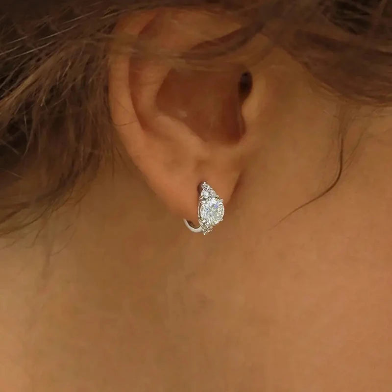 Huitan Crystal CZ Hoop Earrings – Silver Women's Fashion Hoop Earrings Vue